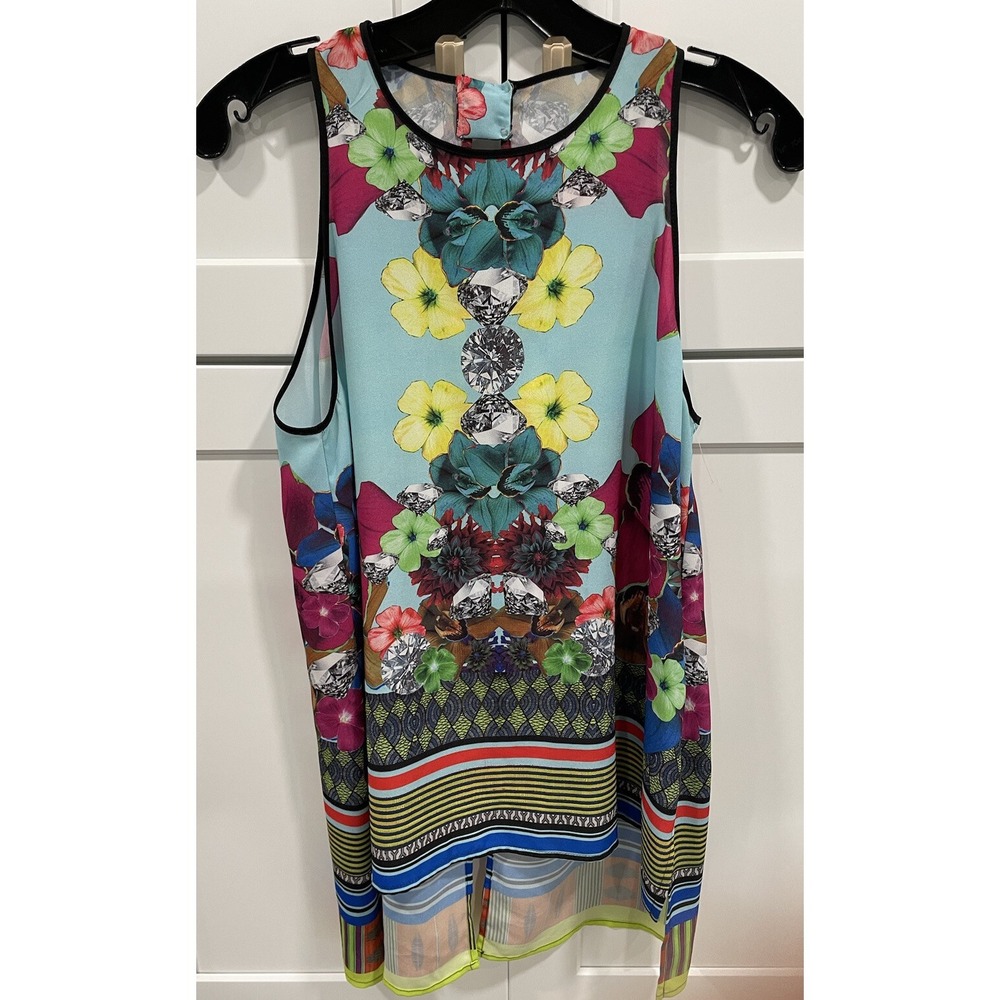 Clover Canyon Women's S Crepe De Chine Tropical Diamond Cutout Tank SI6‎